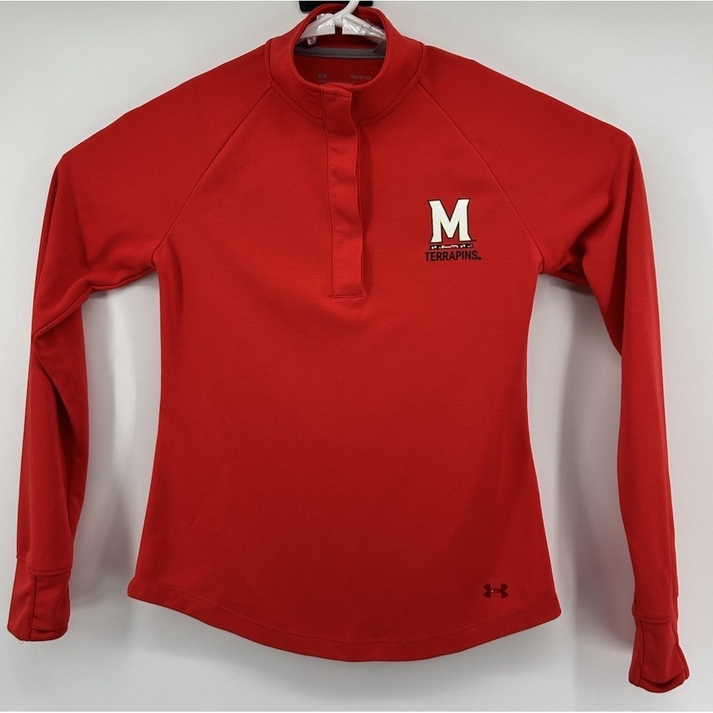 University Of MD Terrapins Under Armour Long Sleeve 1/4 Button Red Women‎ Small